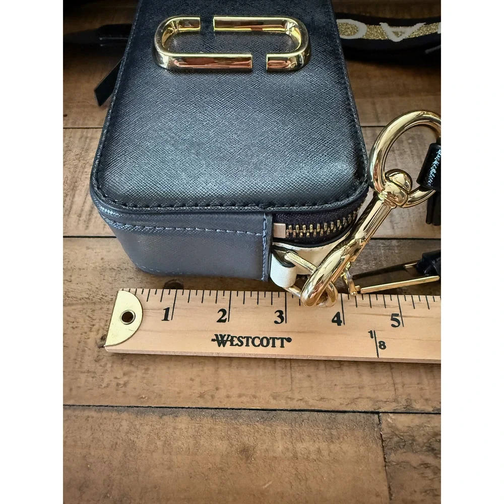 Marc Jacobs The Snapshot Bag Women's Small Black Leather Crossbody Glitter Strap